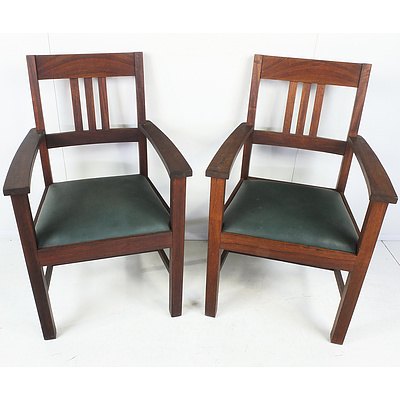 Pair of Arts & Crafts Style Solid Jarrah Armchairs Early 20th Century
