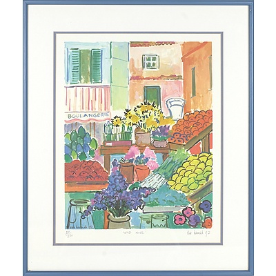 HANNAH, Eva (b.1942) (2) 'Old Nice,' 1992; 'Flowers by the Harbour,' 1991 , limited edition print 225/350; screenprint 50/99