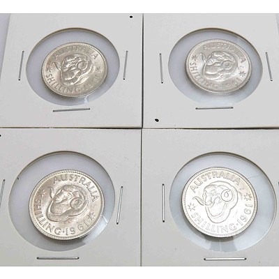 Australia Silver Queen Elizabeth II Shillings 1962 (x4)