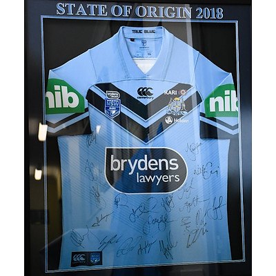 Framed and signed 2018 NSW State of Origin jersey.