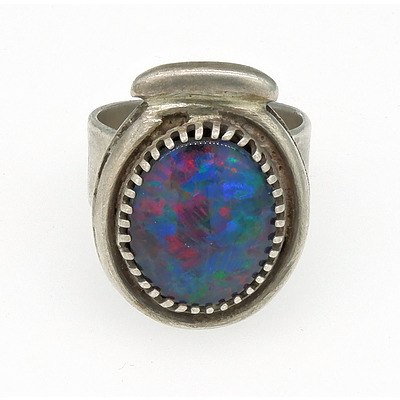 Sterling Silver Ring with Imitation Opal