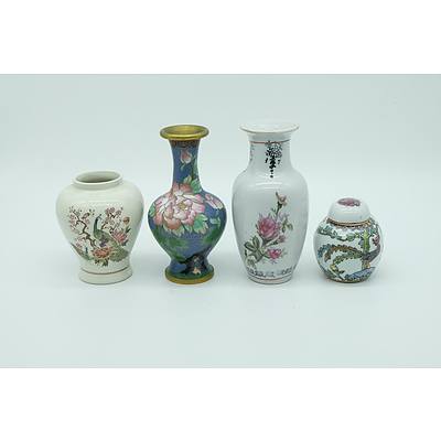 Group of Asian Vases and Pots Including a Cloisonne Vase, Chinese Ginger Jar and More