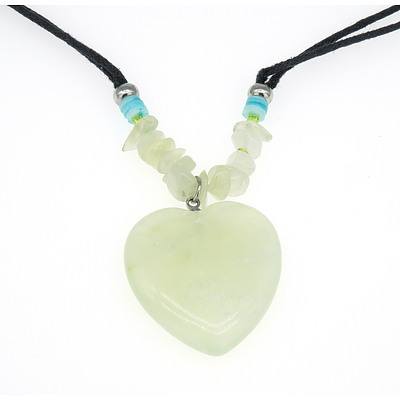 Necklace with Pale Olive Green Jade Shaped Heart Pendant