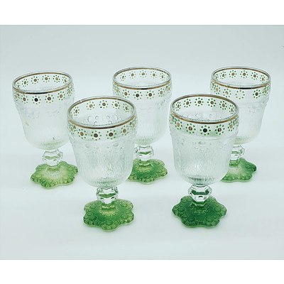 Five Italian Glass Cups with Green Hue
