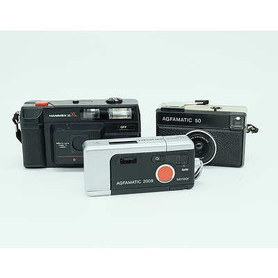 Three Agfamatic and Hanimex Instant Film Cameras