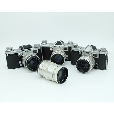 Three German Praktina FX Cameras and a Carl Zeiss Sonar Telephoto Lens Circa 1953-1958 