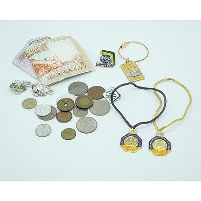 SSB Mint Gold Foil Bank Note Set and a Group of Badges and Coins
