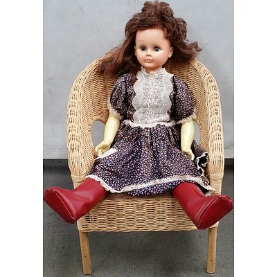 Vintage Doll With Cane Chair