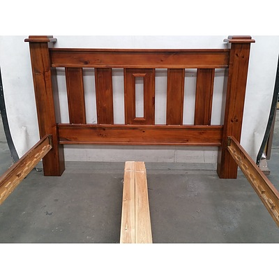 Substantial Stained Pine Queen Size Bed