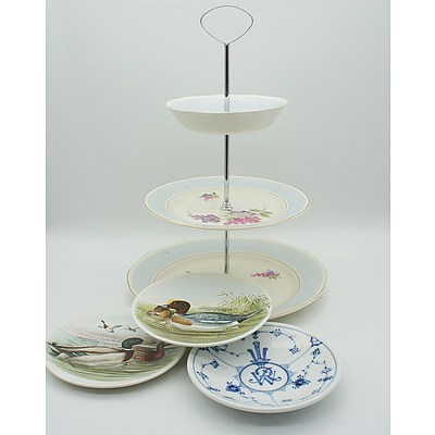 Royal Tudor Ware Three Tier Cake Stand, Pair of Poole John Gould Plates, and B&G Blue and White Plate
