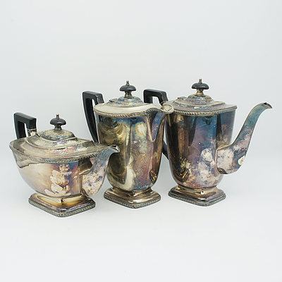 Group of Silver Plate and Stainless Steel Including Three Piece Reproduction Old Sheffield Tea and Coffee Service