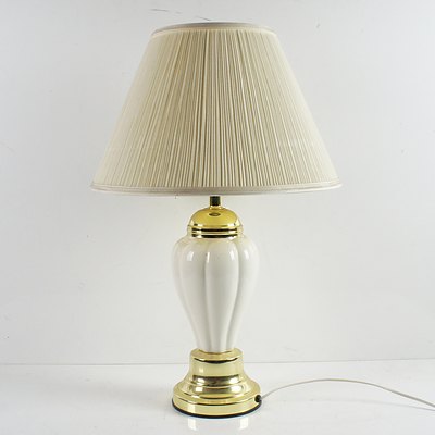 Four Decorative House Lamps Including Brass and Glass Shade Tulip Style Lamp