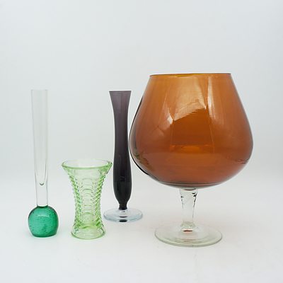 Group of Coloured Glass Including Brandy Balloon and Glass and Pitcher Set