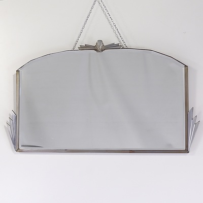 Art Deco Mirror With Nickel Plated Fan Shaped Crests