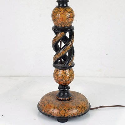 Indo Persian Carved and Polychromed Lamp Base