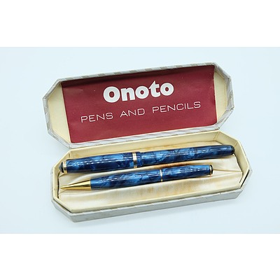 Onoto No 14 Blue Marble Pen Set with 14ct Nib
