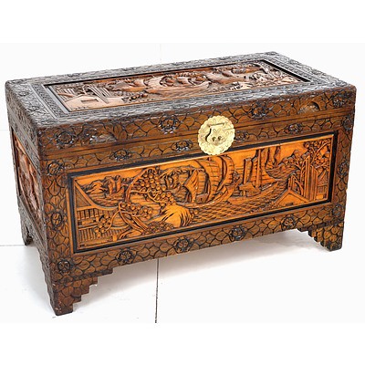 Chinese Carved Camphorwood  Chest