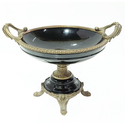 Antique Style Classical Cast Brass and Black Glazed Porcelain Centrepiece