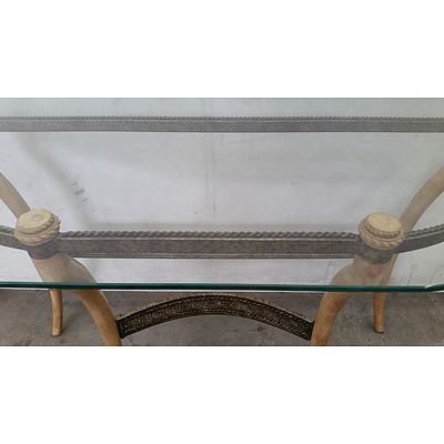 Hollywood Regency Style Glass Topped Console Table