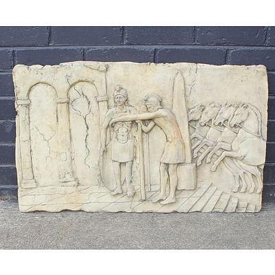 Moulded Plaster Bas Relief Roman Themed Outdoor Wall Hanging