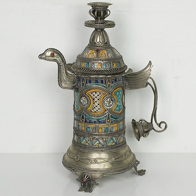 Turkish Hand Painted Ceramic and Filigree Bird Form Lantern