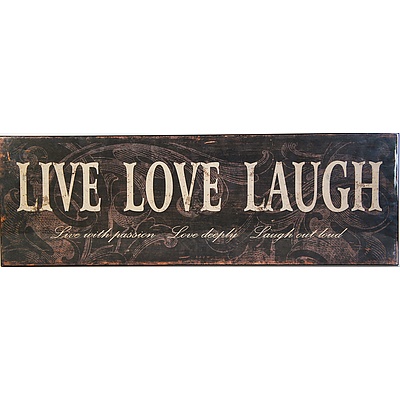 Live, Love, Laugh Sign and Pair of Bookcase Facades on Wood