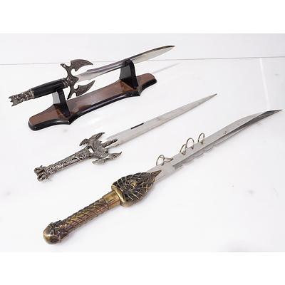Three Fantasy Swords with One Display Stand