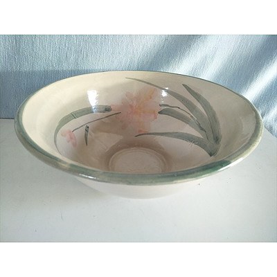 Large Pottery Bowl with pink floral pattern