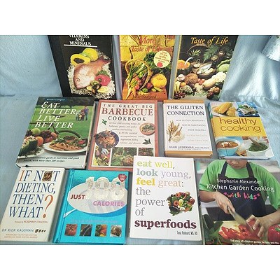 Assorted Books: Cookbooks and healthy living