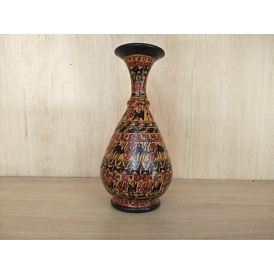 135mm Hieroglyphic-Style Pattern Decorated Wood Vase