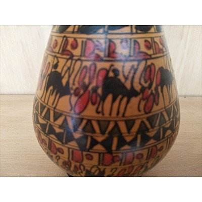 135mm Hieroglyphic-Style Pattern Decorated Wood Vase