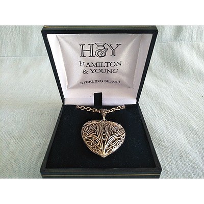 Stirling Silver Pierced Heart Shape Pendant and 600mm chain by Hamilton & Young (with original box)