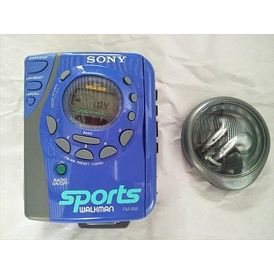 SONY sports walkman (cassette radio) with SONY ear buds in separate case (MINT CONDITION & WORKING)