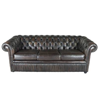 Gascoigne Brown Buttoned Leather Chesterfield