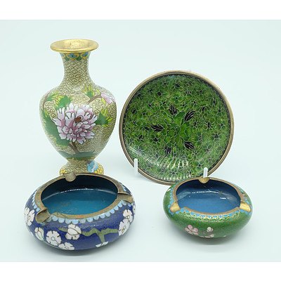 Chinese Cloisonne Including Vase, Dish and Two Ashtrays