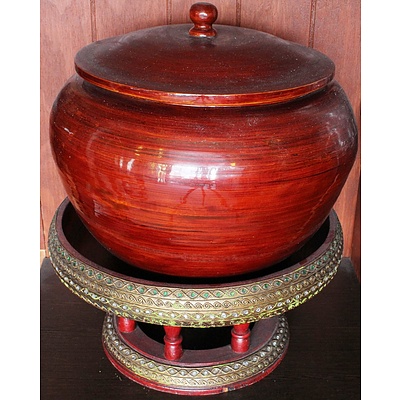 Lacquered Bowl with Ornate Stand