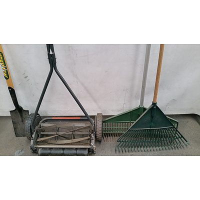Push Mower and Garden Tools - Lot of Four