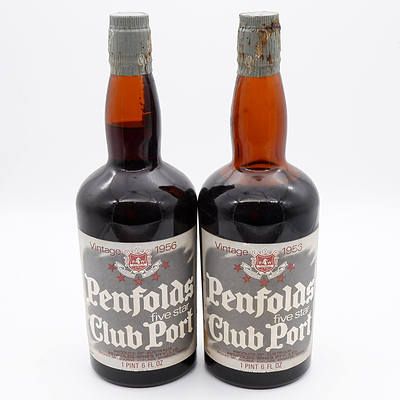 Two Bottles of Penfolds Five Star Club Port Vintage 1956 750ml