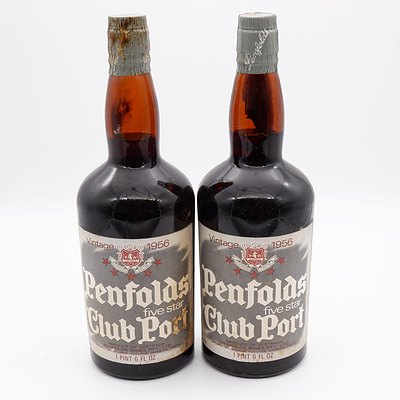 Two Bottles of Penfolds Five Star Club Port Vintage 1956 750ml