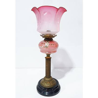 Victorian Ruby Glass Font Banquet Lamp