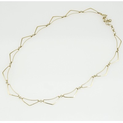 14ct Yellow Gold Long Triangular Linked Necklace