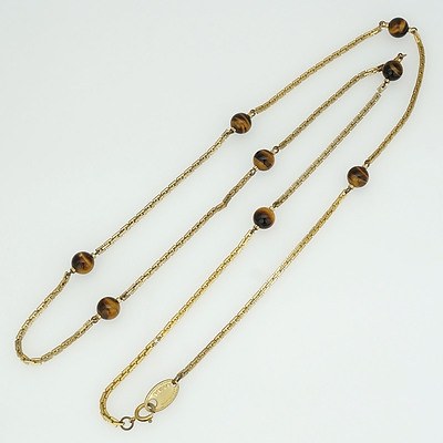 Gold Plated Chain With Tiger Eye Beads