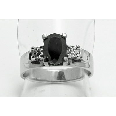 Large Black Oval Diamond Ring - 14ct White Gold