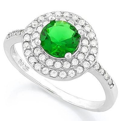 Sterling Silver Synthetic Emerald Ring
