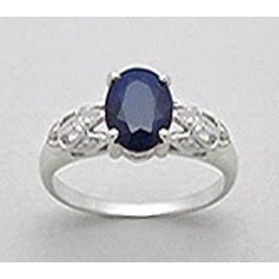 Sterling Silver Sapphire & CZ Ring