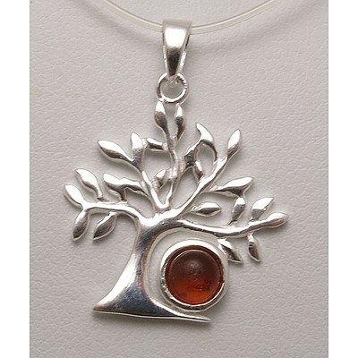 Sterling Silver Amber-set Tree of Life Pendant