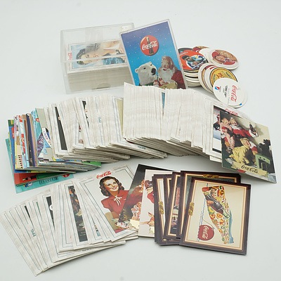 Large Group of Coca Cola Collector Cards and Coke Caps