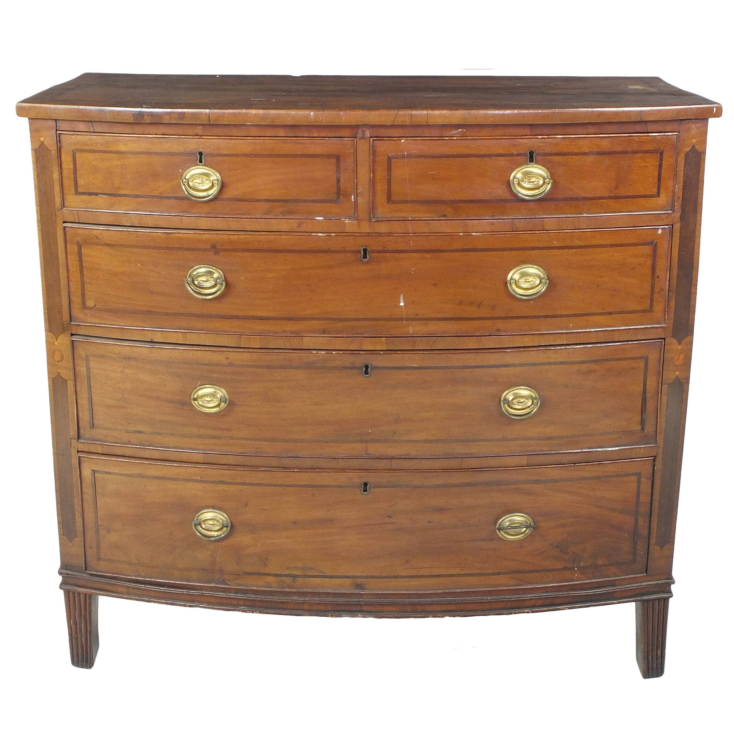 'Regency Inlaid Mahogany Bowfront Chest of Drawers Circa 1810'