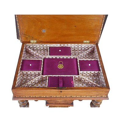 Good Late Victorian Inlaid Walnut Combination Sewing Games Table Circa 1880