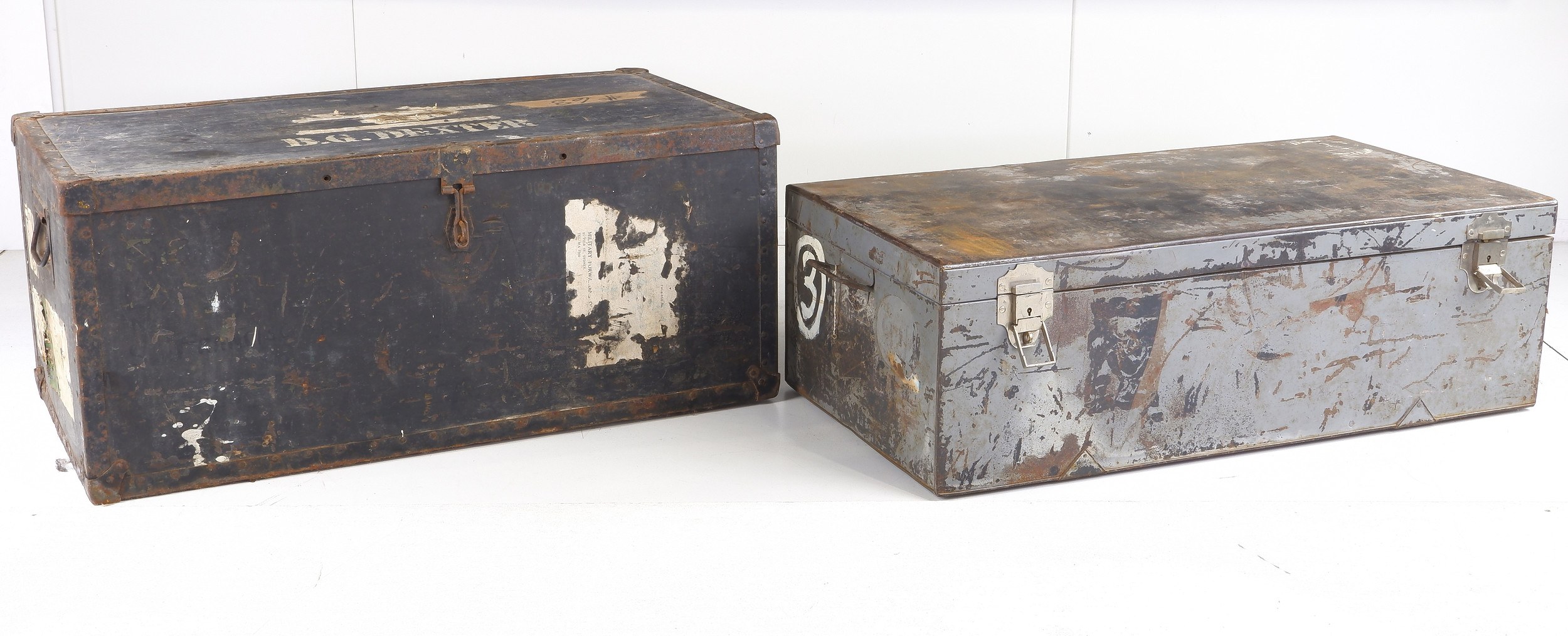 'Two Large Ex Diplomatic Metal Trunks'